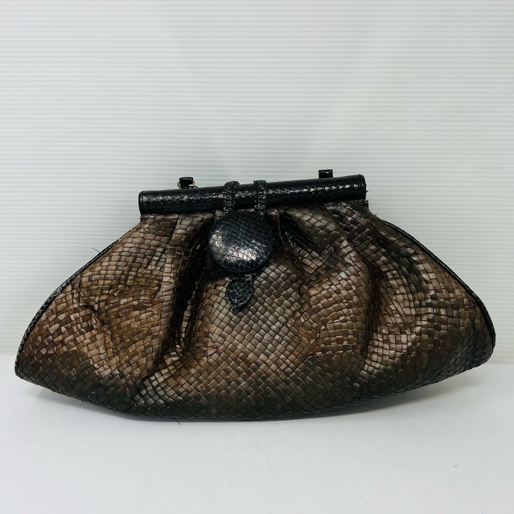 Woven Leather Clutch Bag in Dark Brown